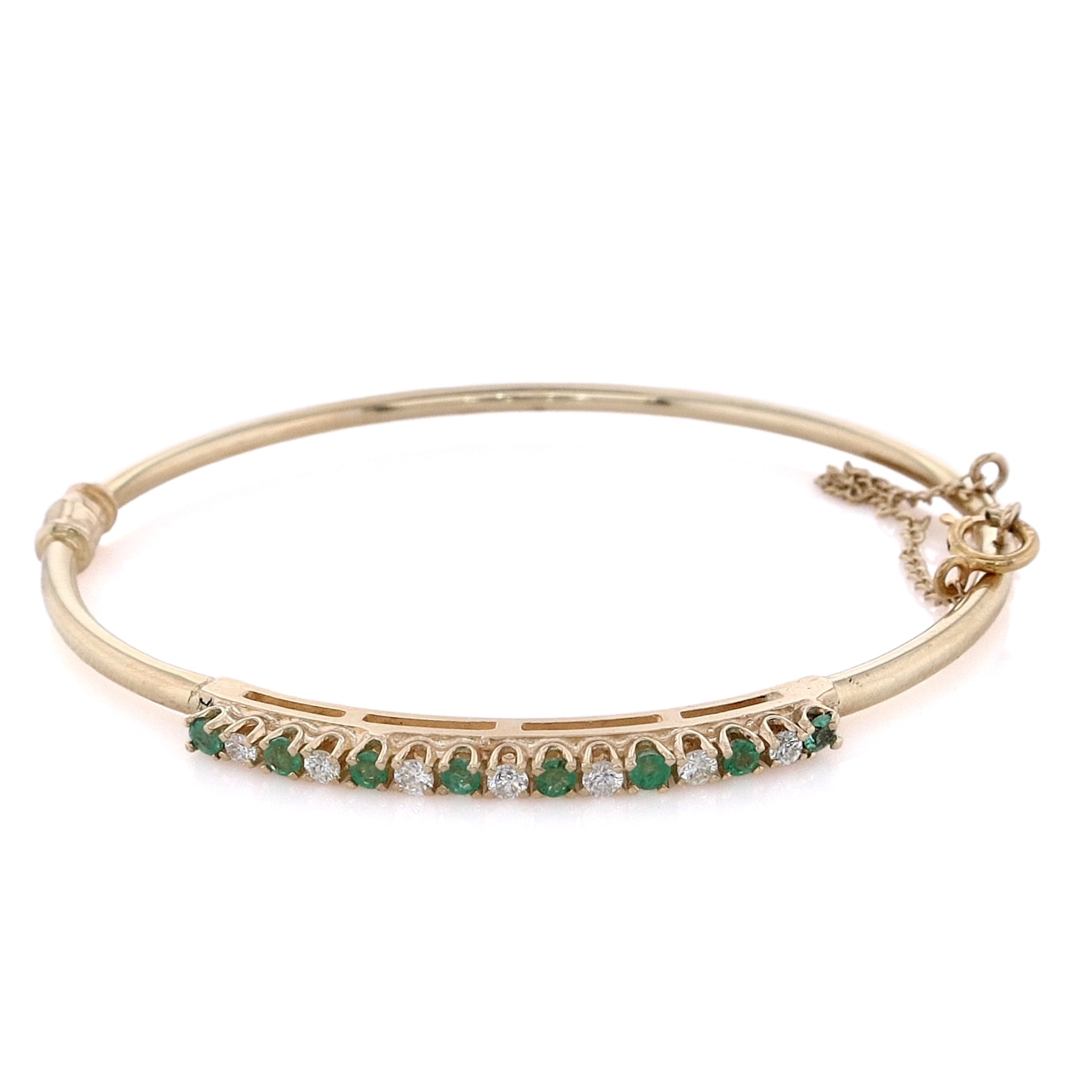 14K Yellow Gold Hinged Bangle with Alternating 0.21ct Diamonds and 0.24ct Emeralds