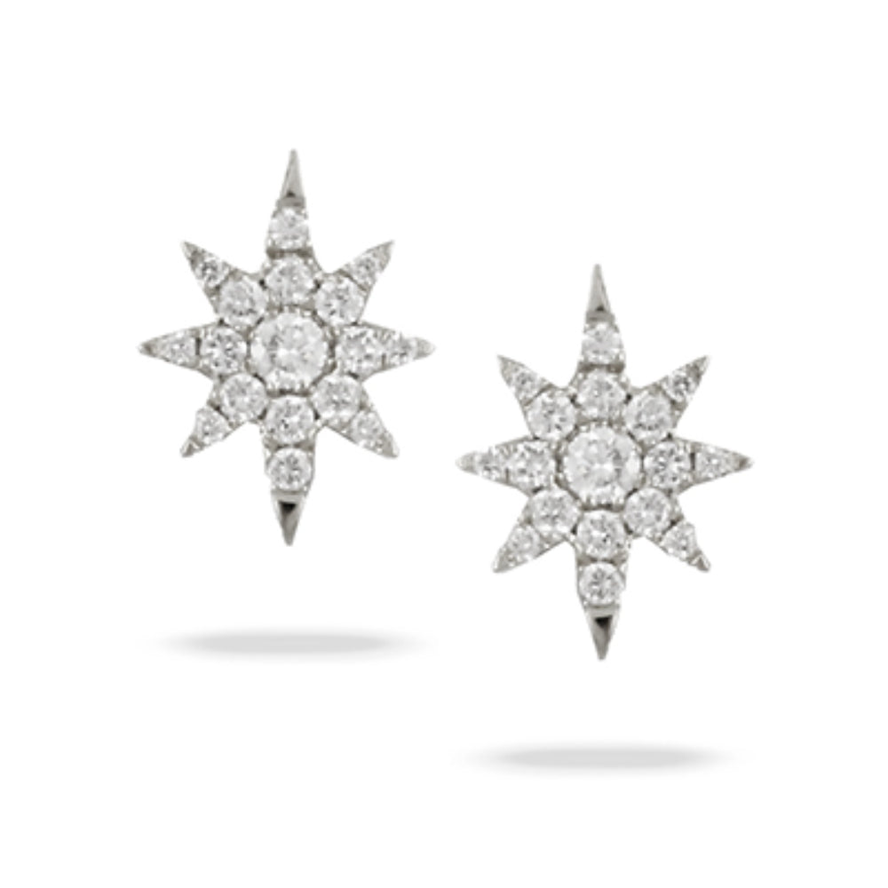 Gorgeous 18k White Gold Diamond Starburst Stud Earrings