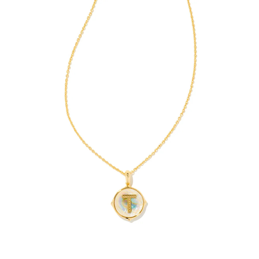Kendra Scott Letter Gold Disc Reversible Pendant Necklace Crafted with Iridescent Abalone - A Stunning Jewelry Piece for Personalized Style