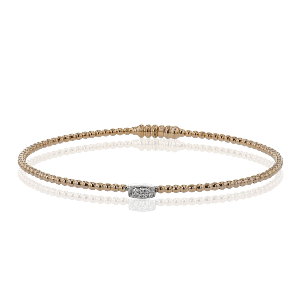 Exquisite Simon G. 18k Gold Bangle with Beaded Design and Sparkling Diamonds