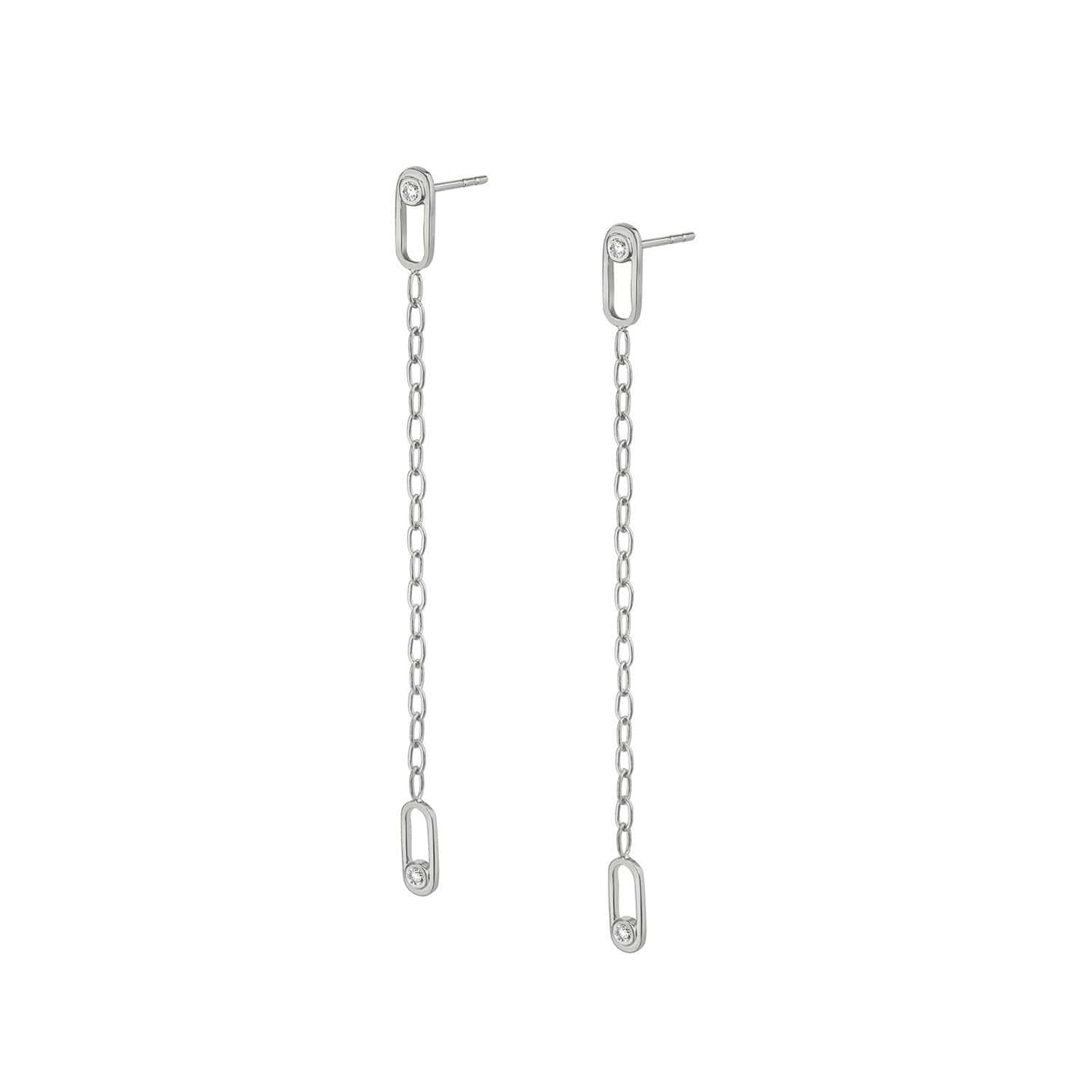 14k Yellow Gold Diamond Drop Stud Earrings with Chain Dangles