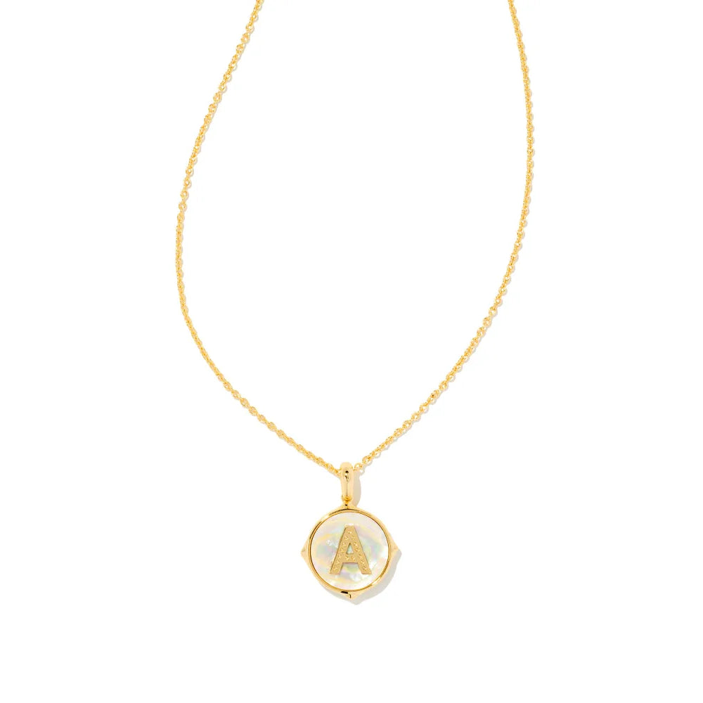 Kendra Scott Letter Gold Disc Reversible Pendant Necklace Crafted with Iridescent Abalone - A Stunning Jewelry Piece for Personalized Style
