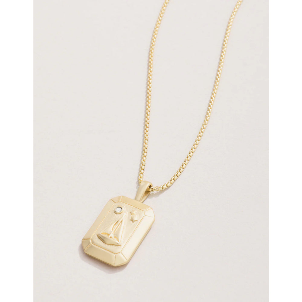 18kt Matte Gold Plated Little Sailboat 17 Necklace with White Opal