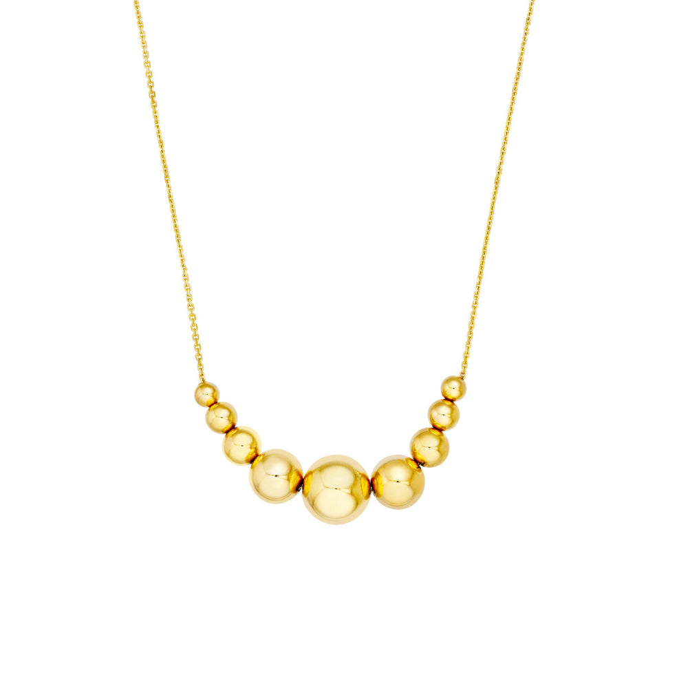 14k Gold Adjustable Gradient Round Bead Necklace with Cable Chain and Lobster Lock
