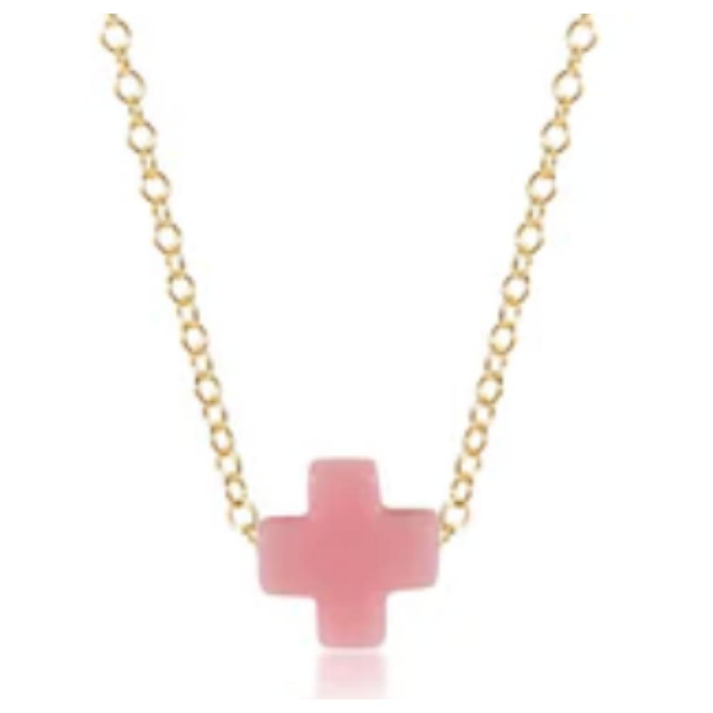 enewton Fashionable Gold-plated 14-Inch Necklace with Signature Pink Cross for E-girls, Kids and Tweens