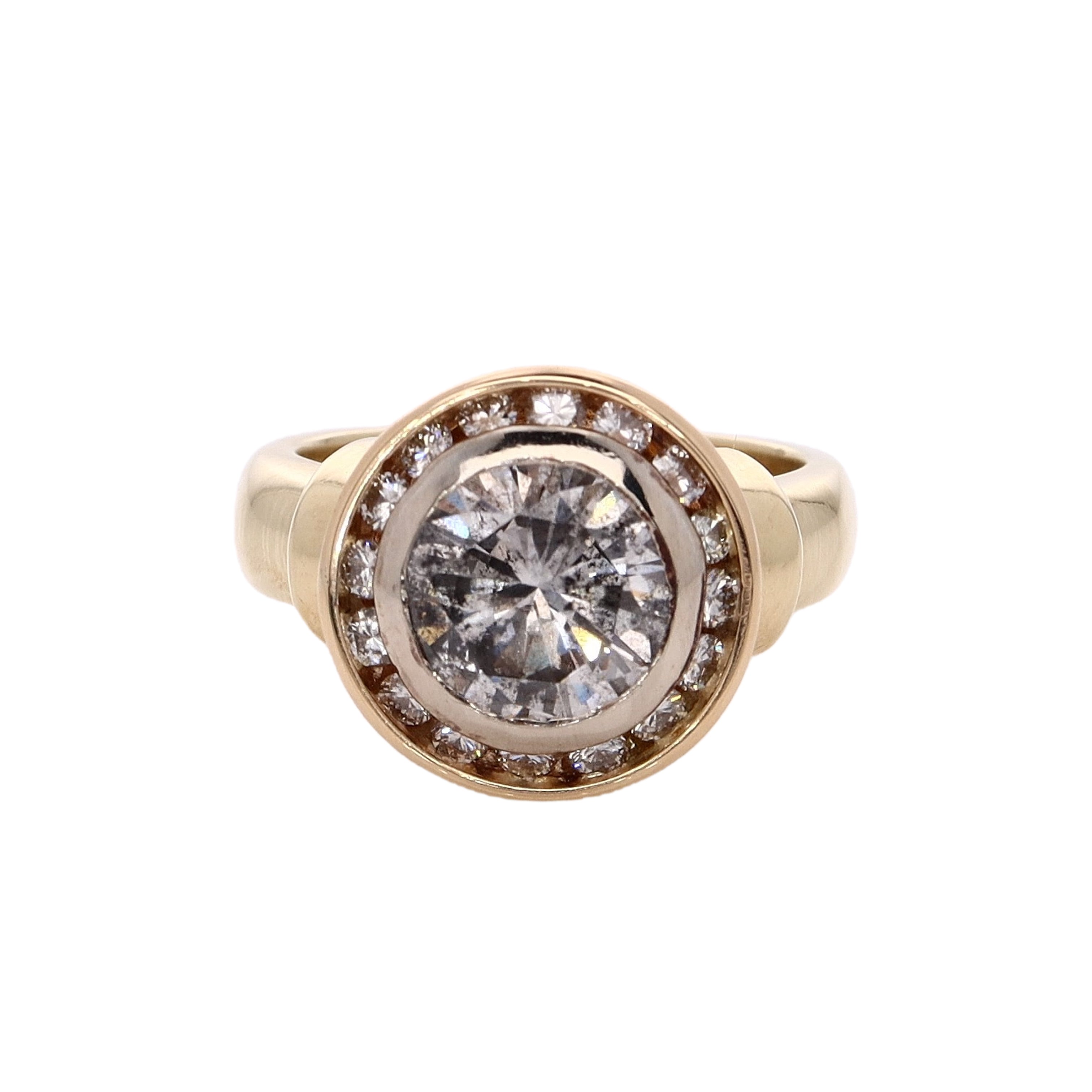 14k Two Tone Halo Bezel Set Estate Diamond Ring