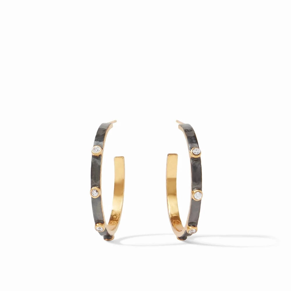 Julie Vos Fashionable Crescent Stone Hoop Earrings in Mixed Metals