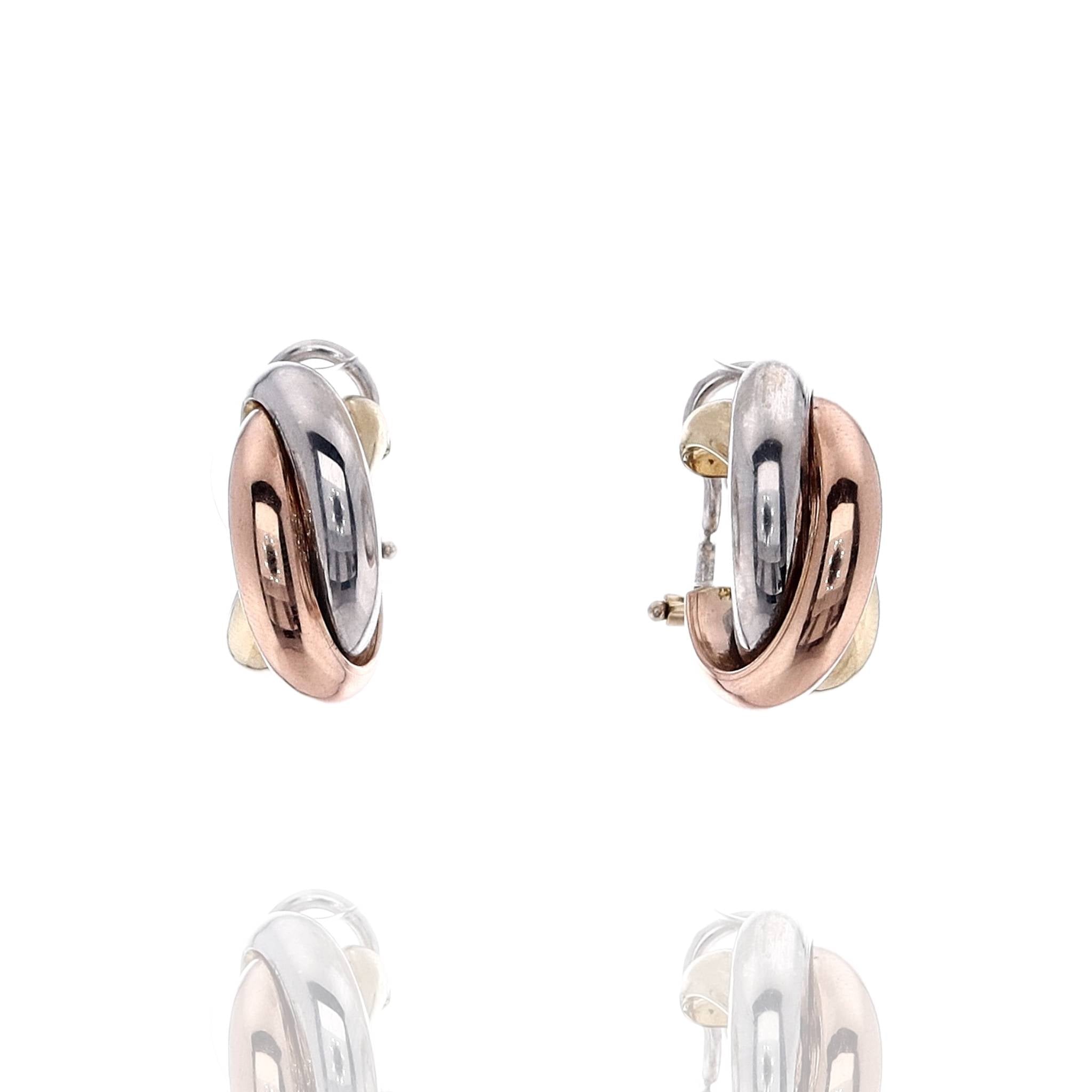 14k Tri-Tone Polished Hoop Earrings with Triple Crossover Tubes