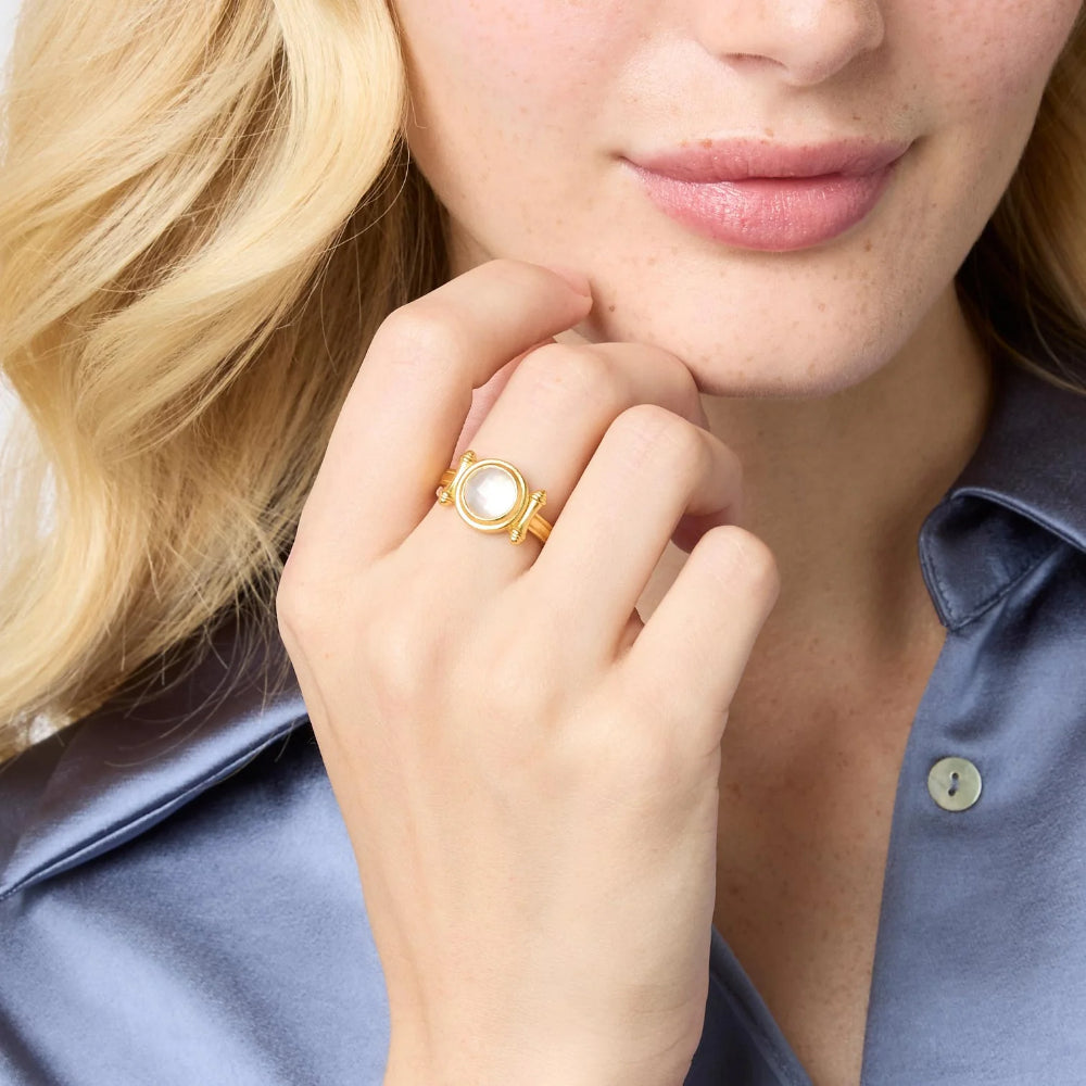 Julie Vos Adjustable Bamboo Stone Ring with 24K Gold Plate