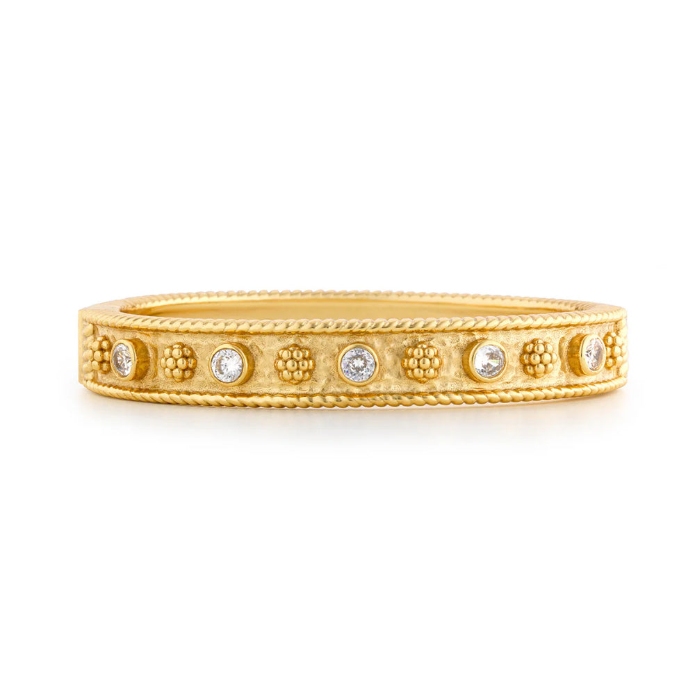Capucine De Wulf Classic Clear Cubic Zirconia Hinged Bangle Jewelry with Berry Gem Design