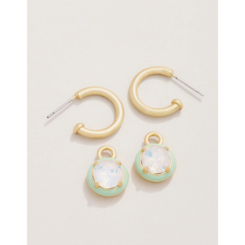 18kt Matte Gold Plated White Opal Clara Drop Hoop Earrings
