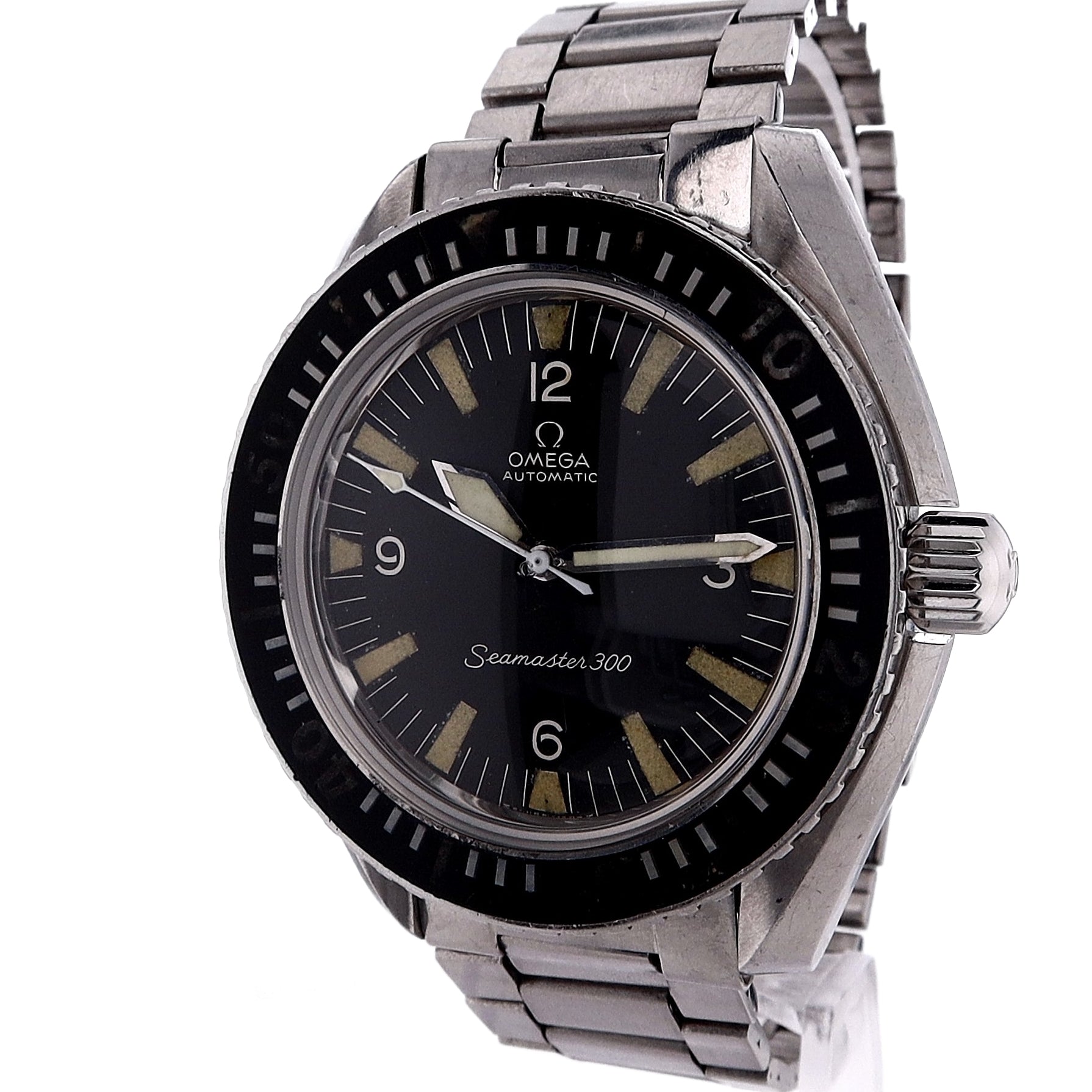 Vintage Estate Omega Men's Stainless Steel Seamaster 300 Watch with Black Dial, Circa 1969 - Model 165.02