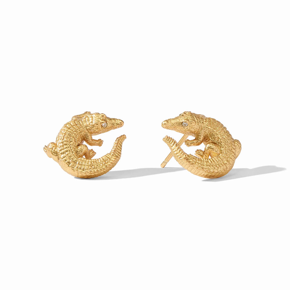 Julie Vos Glittering CZ - Eyed Miniature Golden Alligator Stud Earrings