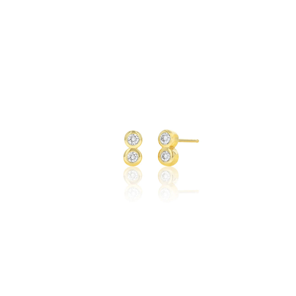 Rachel Reid 14k Gold Diamond Duo Stud Earrings for Everyday Wear