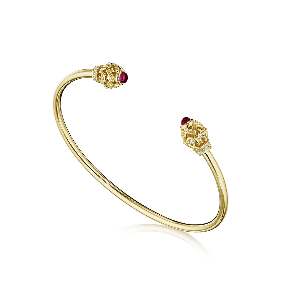 Verragio Stunning 18k Gold Bangle with Diamonds and Ruby - Red Rhodolite Garnet