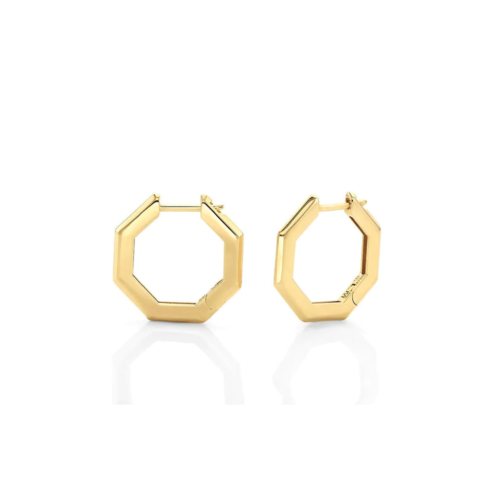Michael M. 14k Gold Medium-sized Octagon-shaped Knifed-edge Hoop Earrings for Everyday Wear
