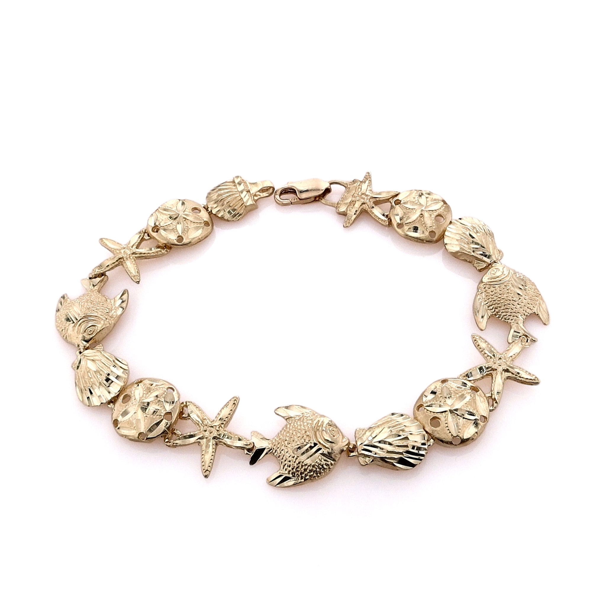 Exquisite 14k Yellow Gold Bracelet with Sea Life Motif and Lobster Clasp