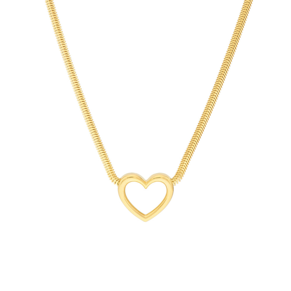 14k Yellow Gold Hollow Open Concept Heart-Shaped Pendant Necklace with Lobster Lock