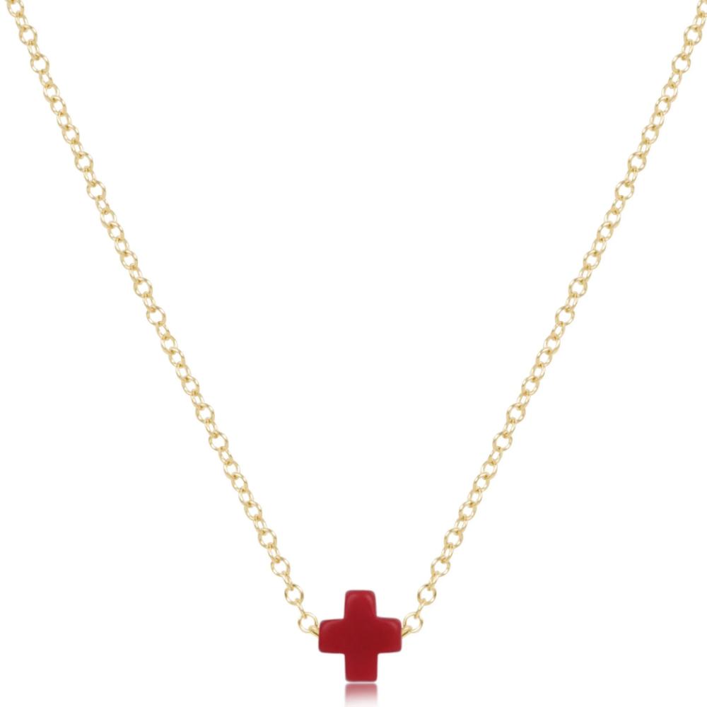Enewton 16-Inch Gold Signature Small Red Cross Charm Necklace