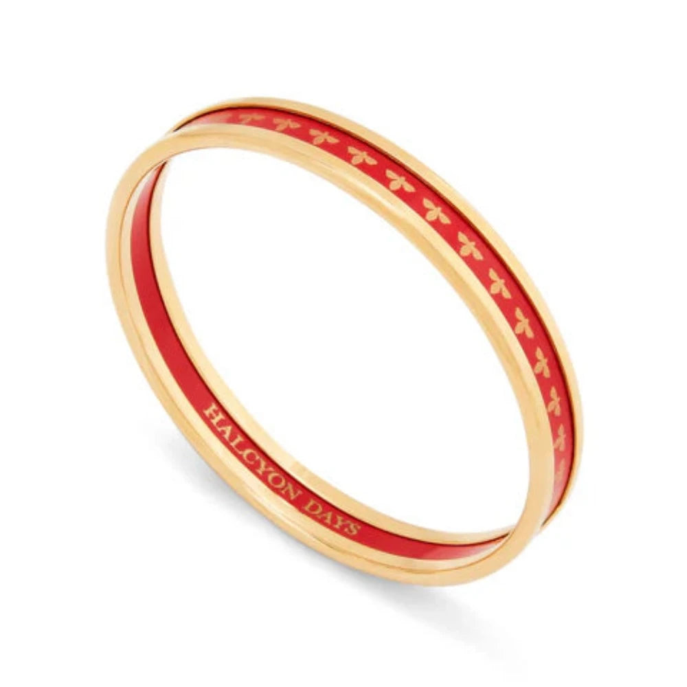 Halcyon Days Handmade 6mm Bee Design Red & Gold Enamel Bangle