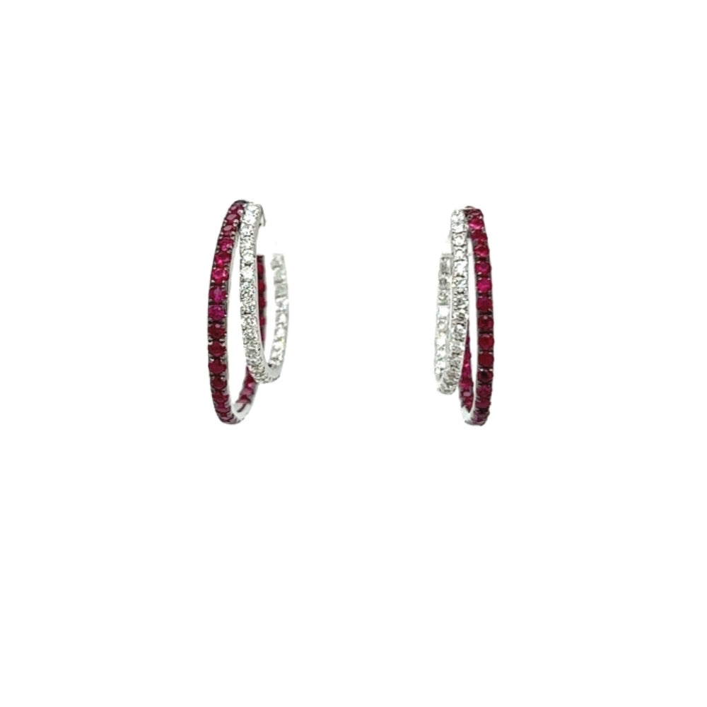 Gorgeous 18k White Gold Ruby and Diamond Hoop Earrings for Special Occasions