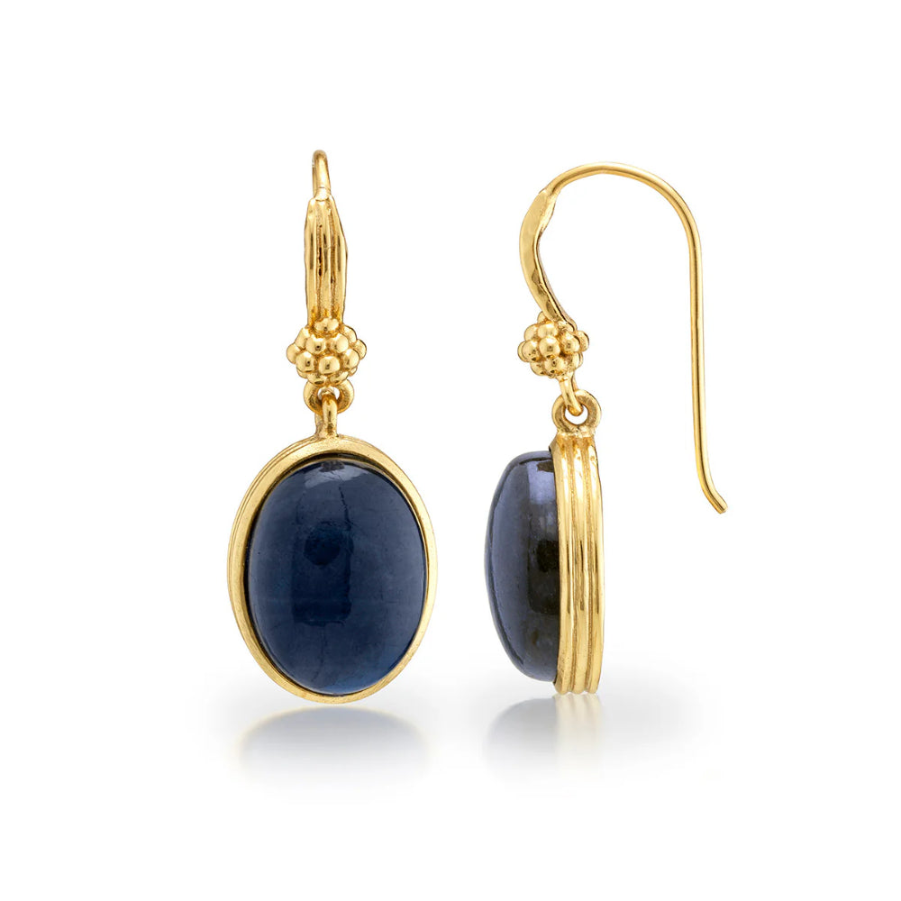 Exquisite Capucine De Wulf Blue Labradorite Cleopatra-style Oval Drop Earrings for Fashion Lovers