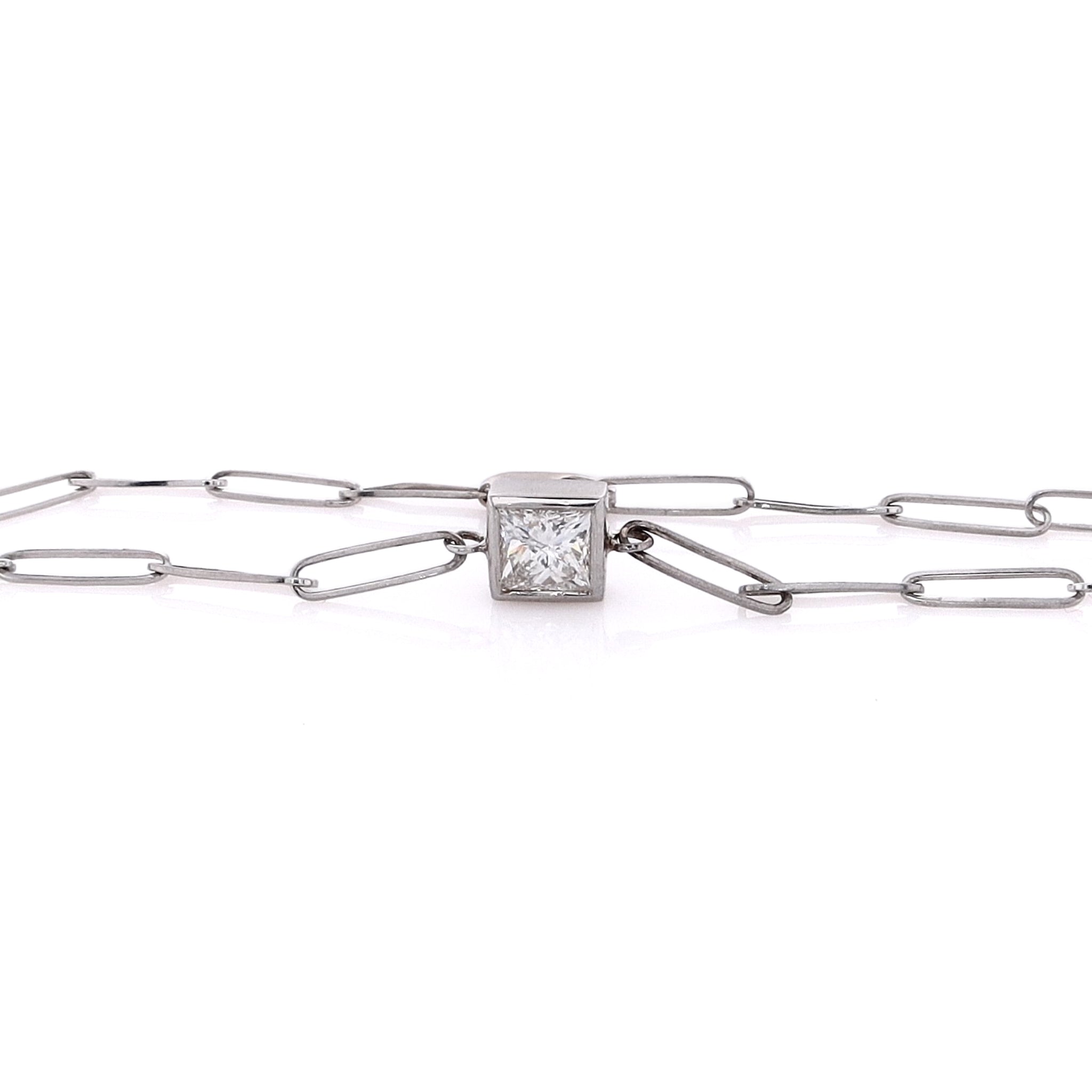 Luxurious Estate 14 Karat White Gold Princess Cut Diamond Oblong Link Fashion Bracelet