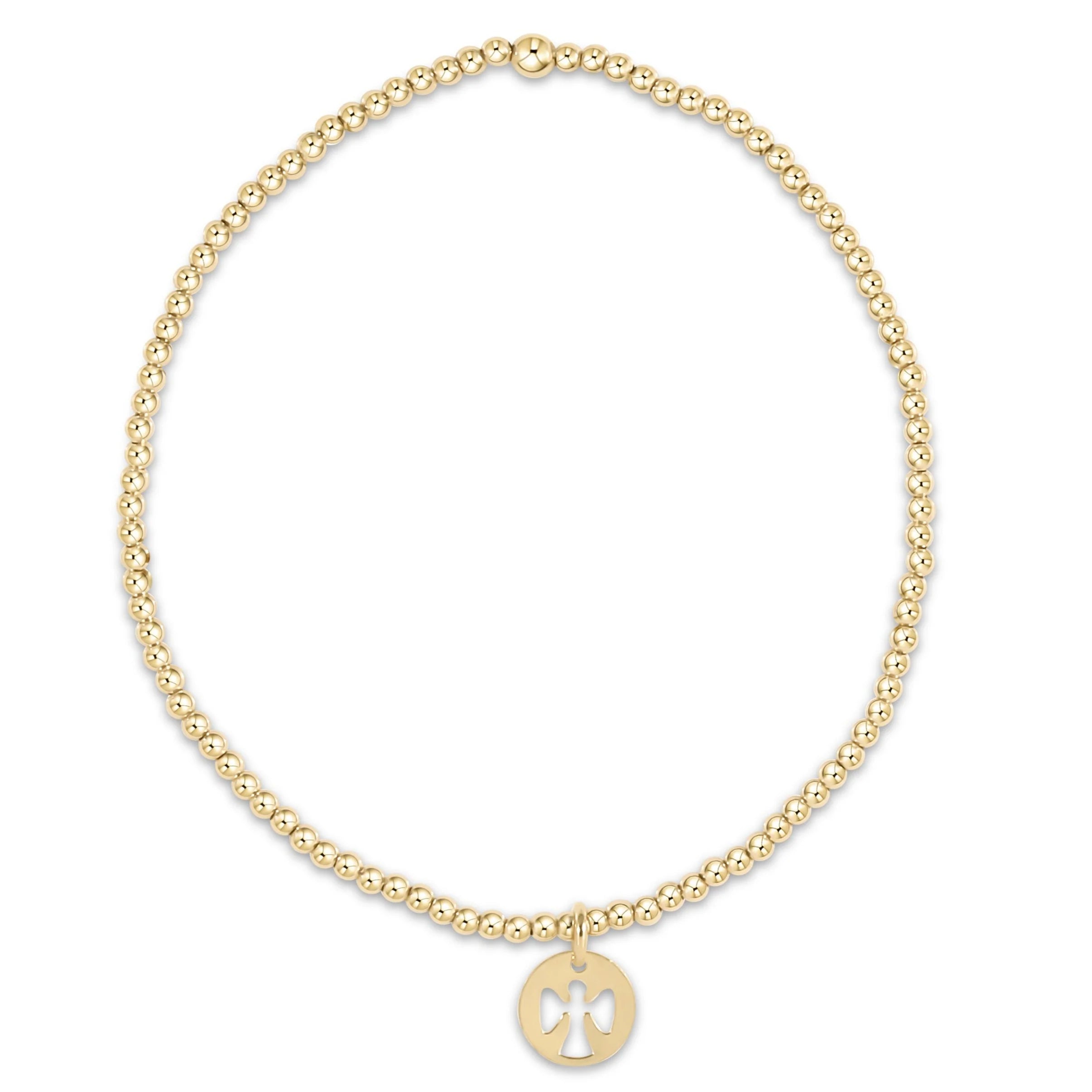 Enchanting Ennewton 6.25-Inch Classic Gold 2mm Beaded Bracelet Featuring a Guardian Angel Disc