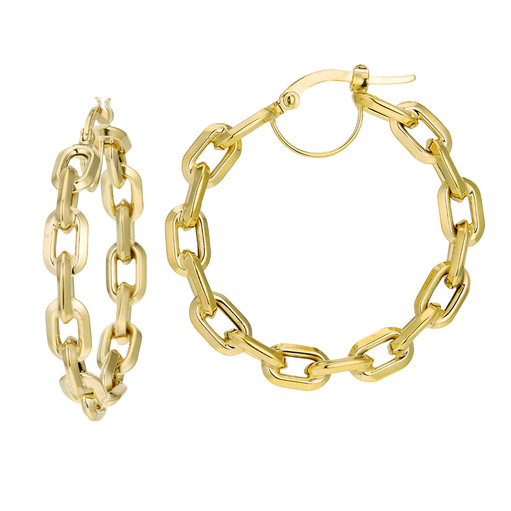 Stylish 14k Yellow Gold Chain Link Hoop Earrings for Fashion Lovers