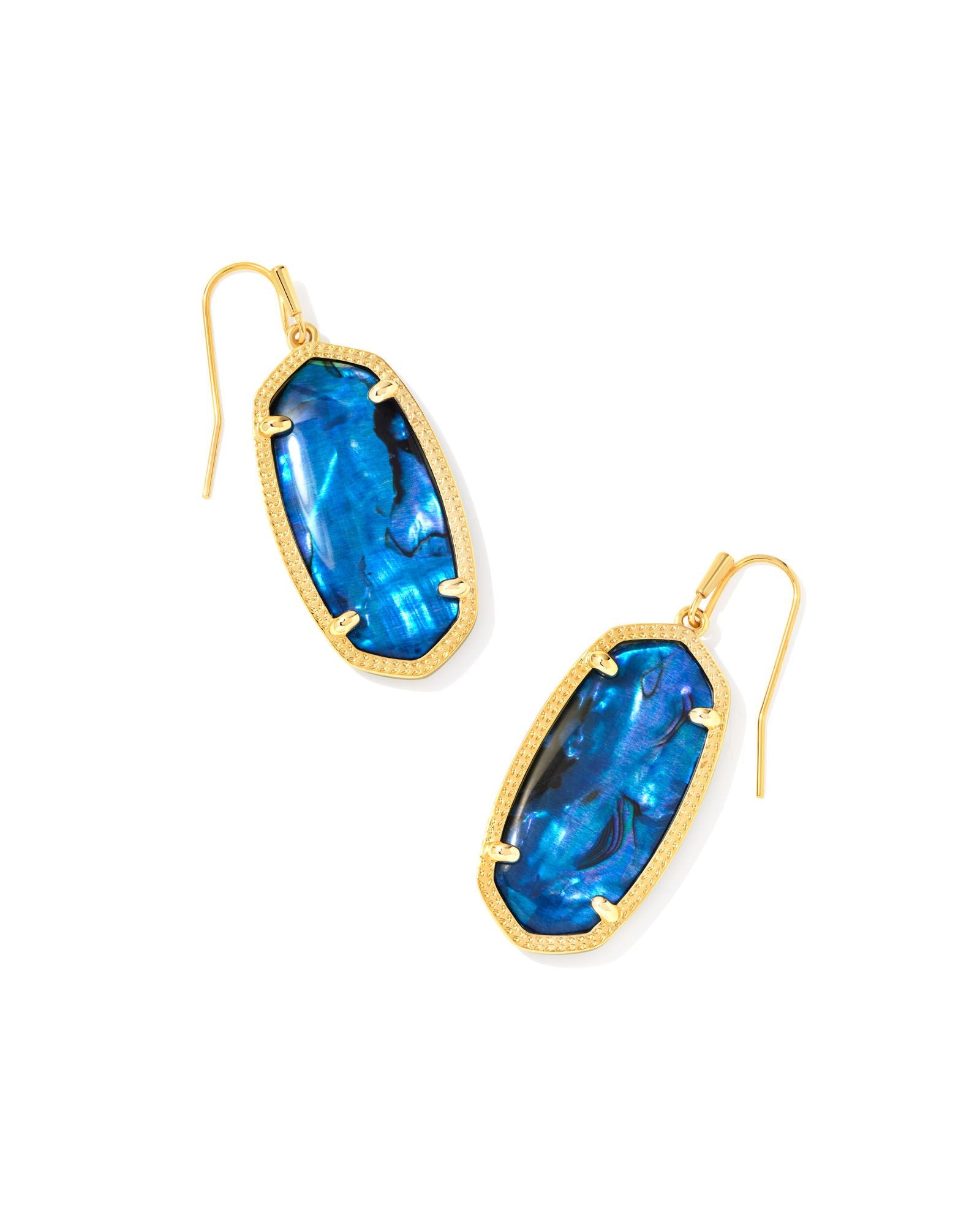 Kendra Scott Elle Style Gold Drop Earrings Crafted with Navy Abalone - A Stunning Jewelry Piece