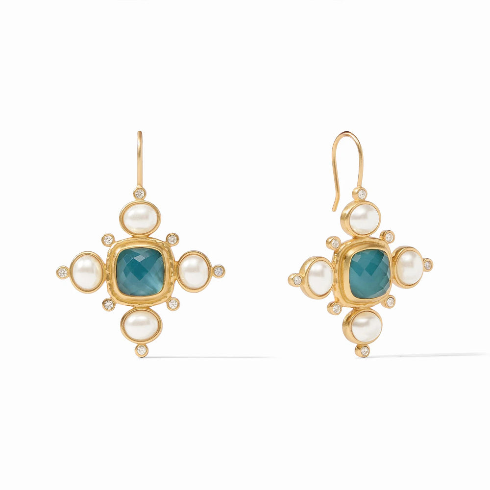 Julie Vos Stunning Tudor-Style Gold-Plated Earrings with Gemstone and Pearls