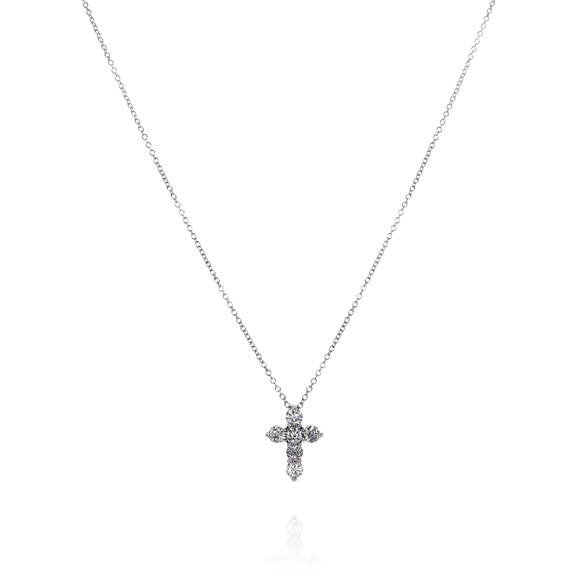 Adjustable 16 - 18 Inch 14k White Gold 3.05mm Diamond Cross Pendant Necklace