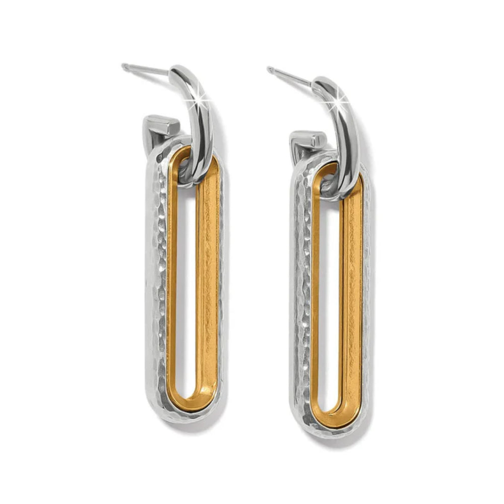 Stunning Two-Tone Long Post Drop Brighton Medici Earrings with Hand-Hammered Design