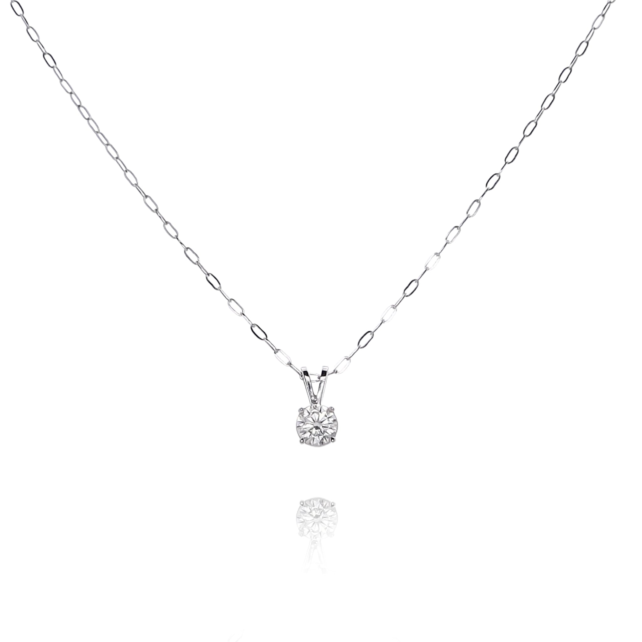Exquisite 14K White Gold Single Diamond Pendant Necklace with 18' Chain