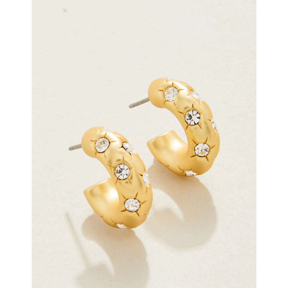 Sparkling Crystal-Encrusted 18kt Matte Gold Plated Chubby Hoop Earrings - A Must-Have Fashion Accessory