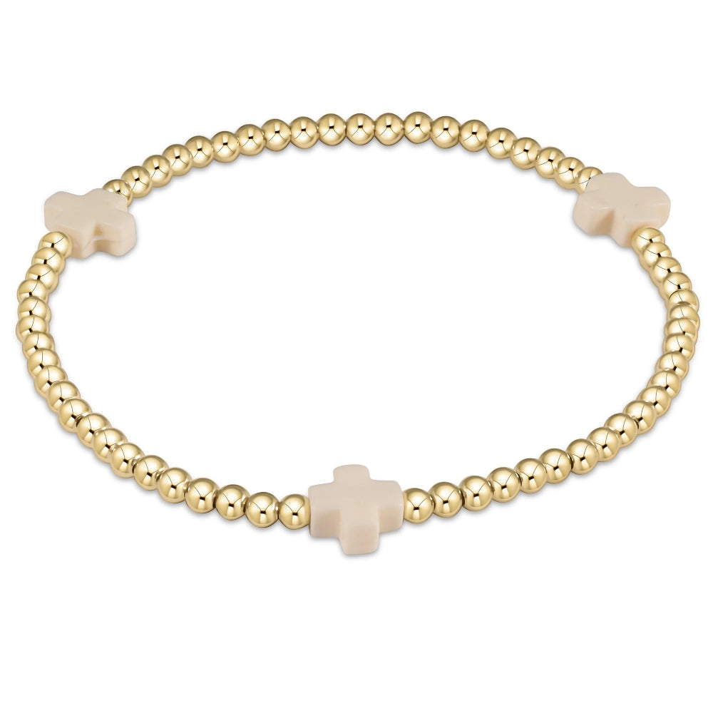 Enewton Off-White 7.25-inch 3mm Gold Pattern Signature Cross Bead Bracelet