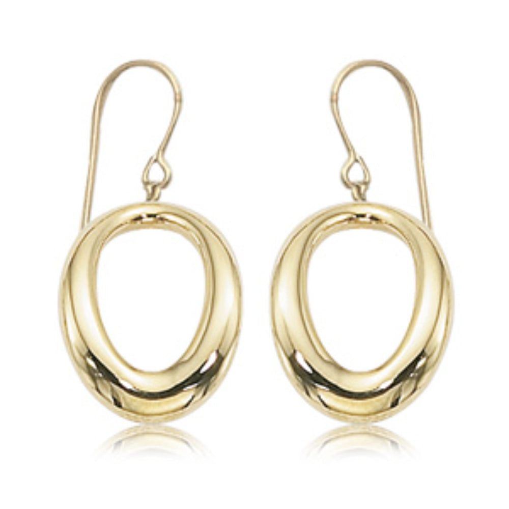 14k Solid Yellow Gold Small Oval Dangle Design Drop Earrings for Fashion Statement