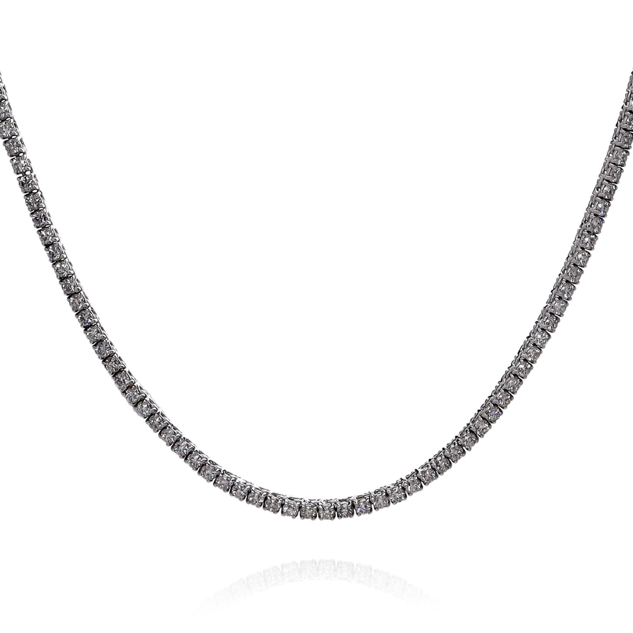 14k White Gold Diamond Tennis Necklace with 203 Round Brilliant Cut Diamonds, 18 Inches Long