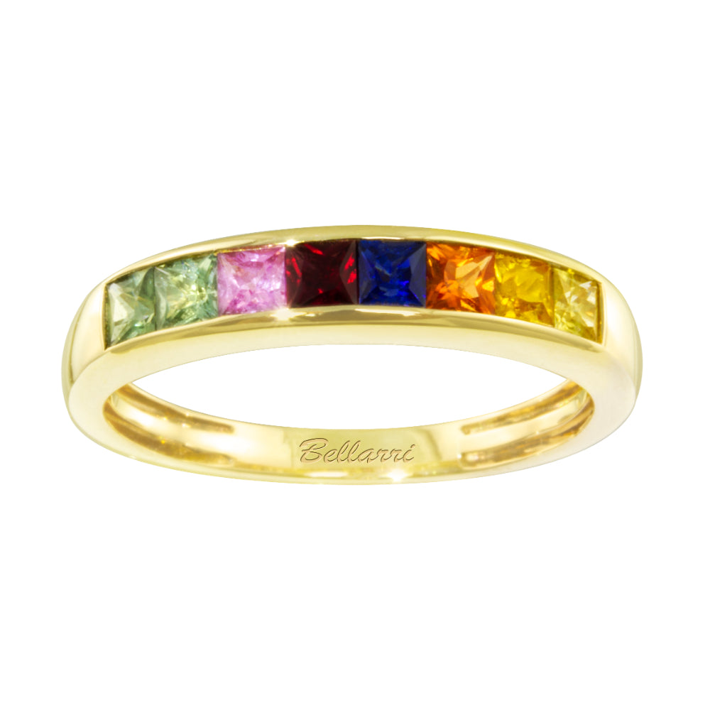 Bellarri 14k Gold Ring Featuring Multi - Color Princess Cut Sapphires
