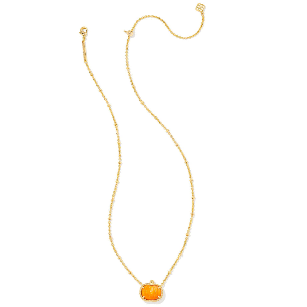Kendra Scott Orange Mother of Pearl Short Gold Pumpkin Pendant Necklace