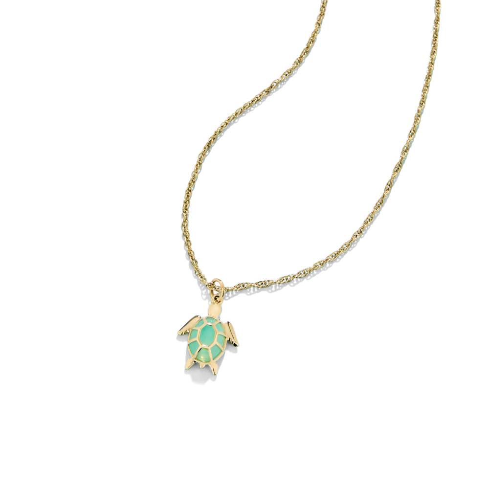 14kt Gold Plated Spartina Hilton Head Sea Turtle Necklace with Sea Foam Blue Glass