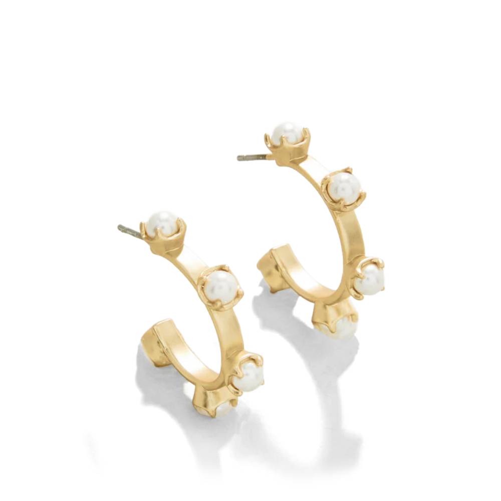 Spartina Fashionable Midi Hoop Earrings Adorned with Artificial Pearls