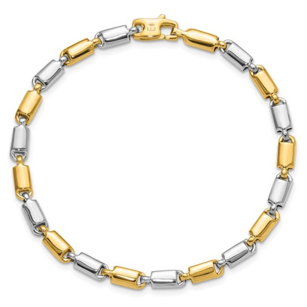 14k Two-Tone Elegant Fancy Rectangular Link Gold Bracelet for All Occasions