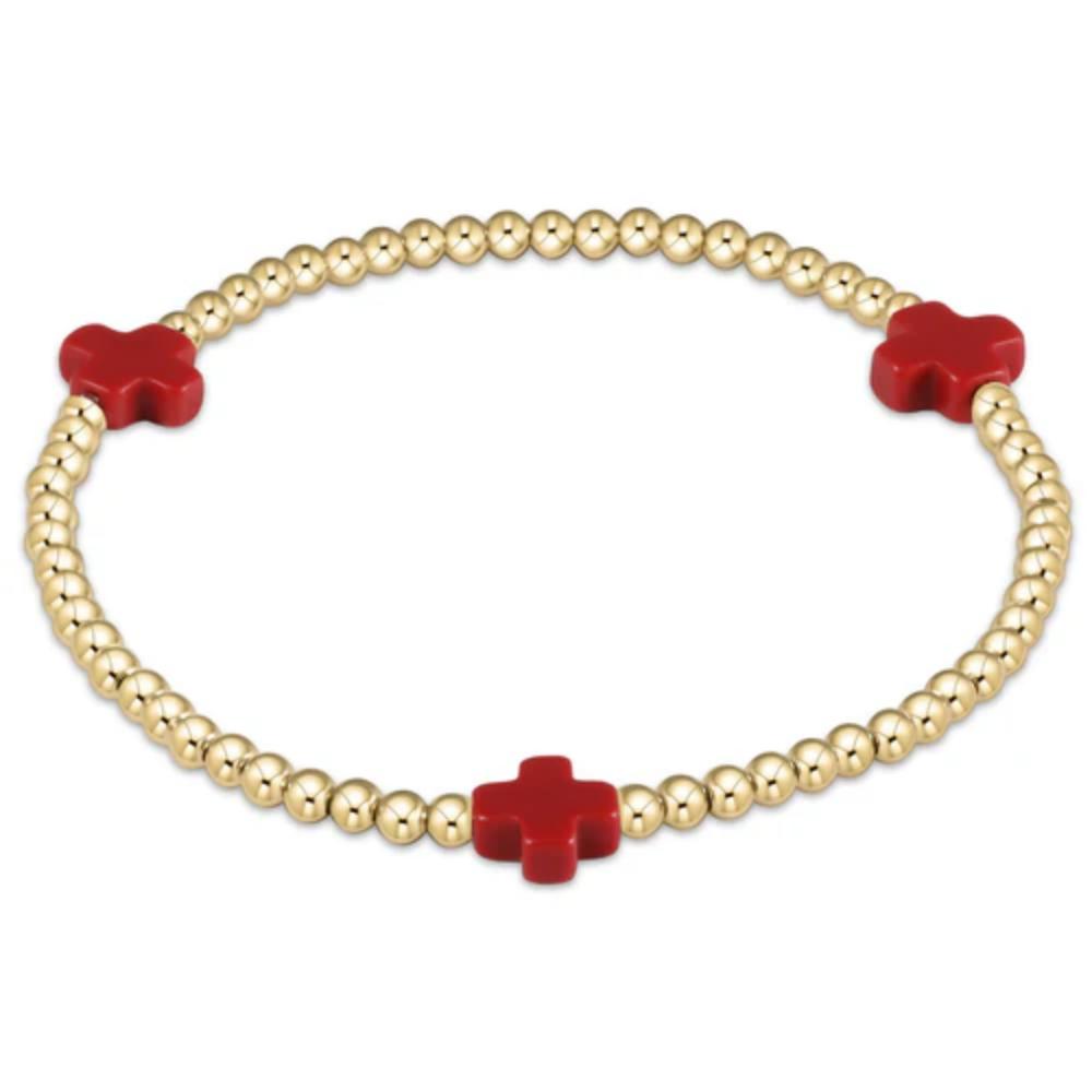enewton Signature 6.25-Inch Red 3mm Bead Bracelet with Cross Gold Pattern