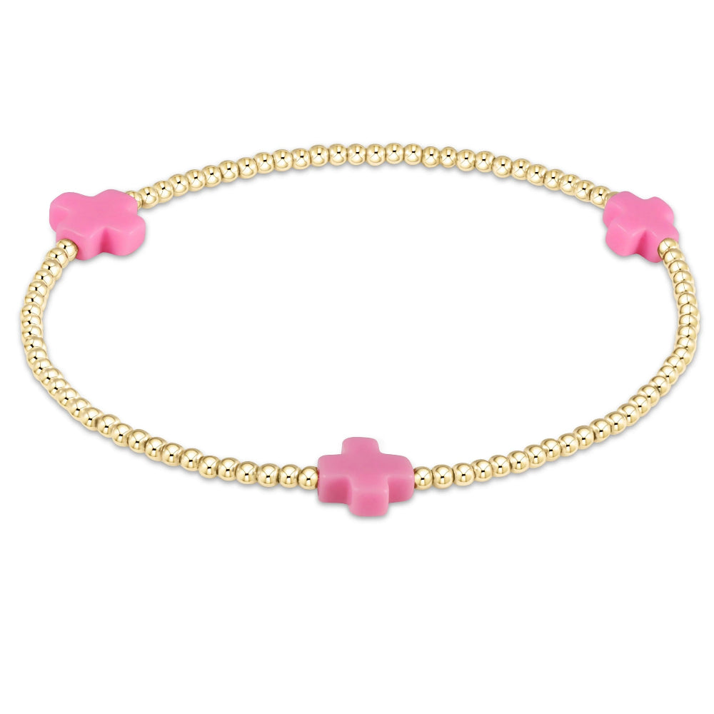 enewton Signature 6.25 Cross with Gold Pattern 2mm Beaded Bracelet in Bright Pink - A Fashionable Jewelry Piece