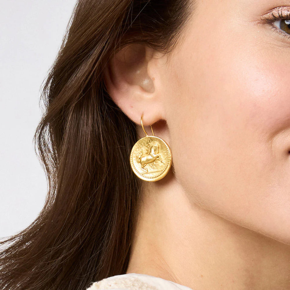 Julie Vos Saratoga Horse Design Medallion Earrings for Fashion Jewelry Lovers