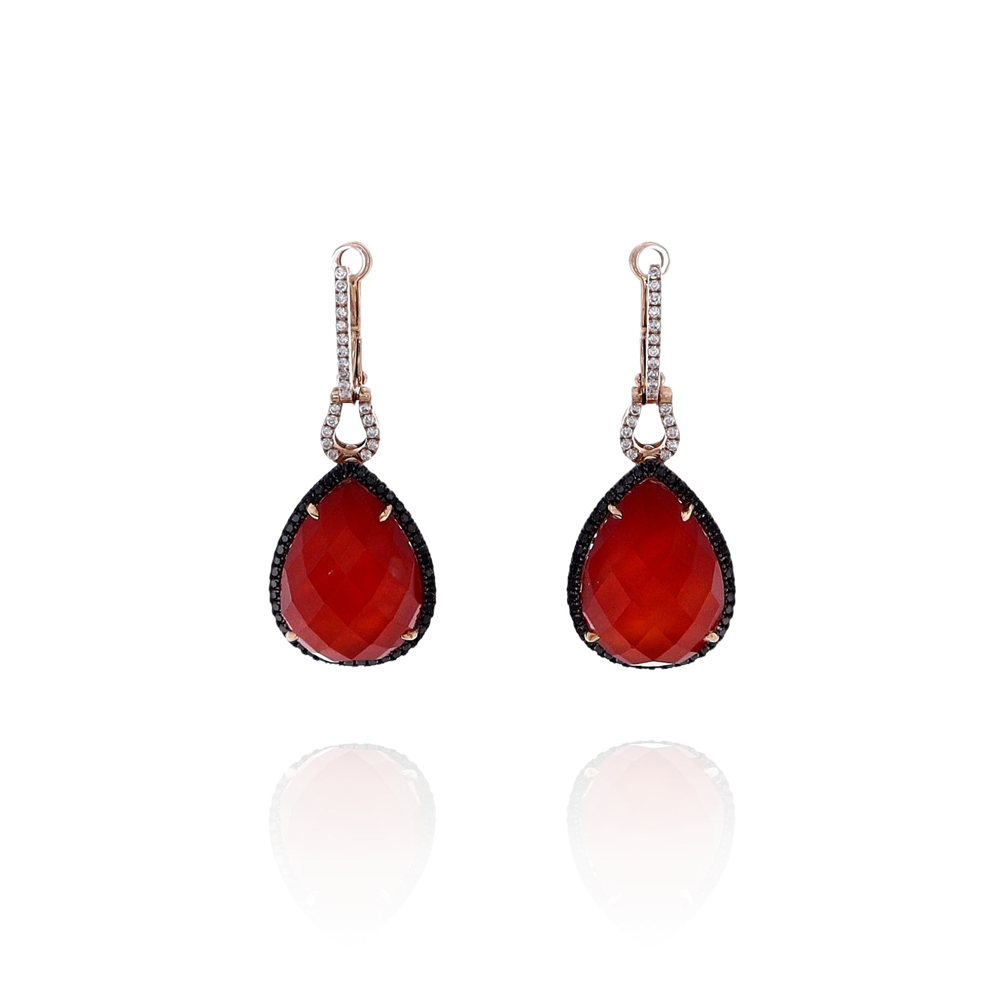 18k Rose Gold Post Earrings with Pear - Shaped Quartz Doublets, Black and Round Diamonds