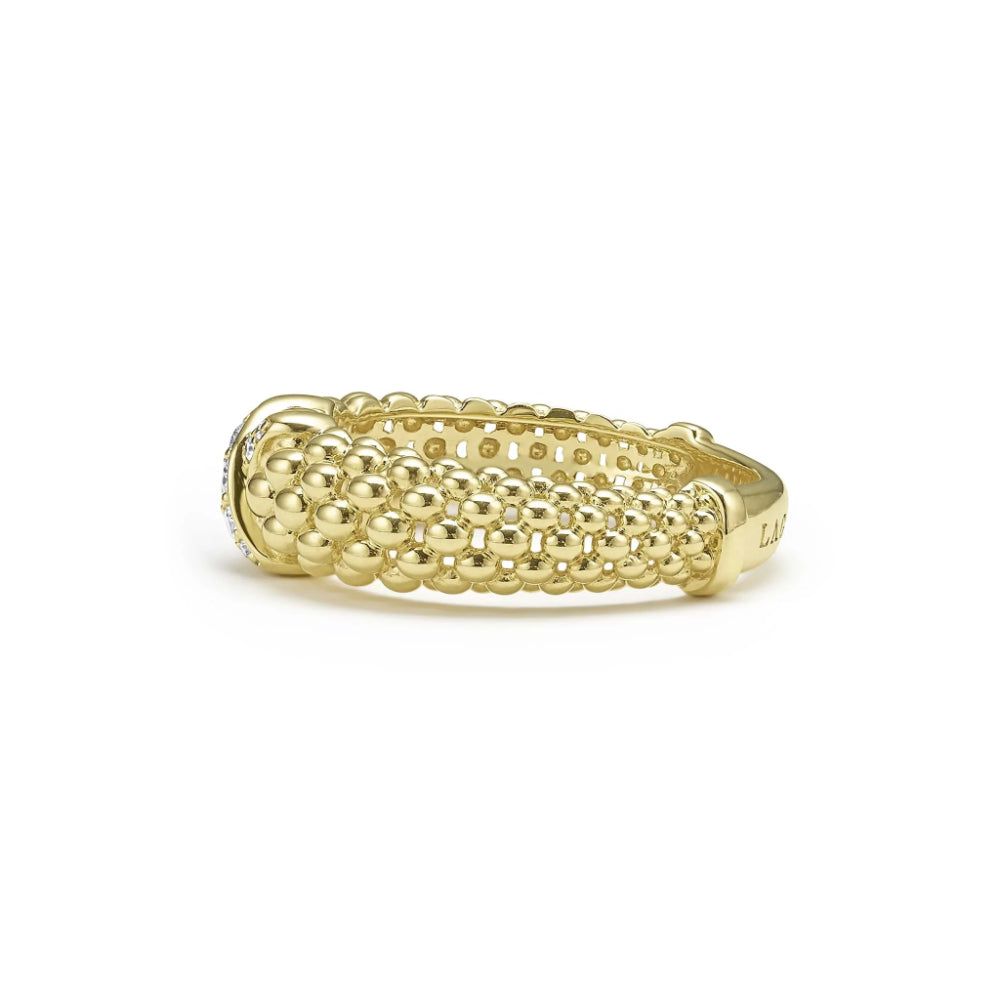 Lagos 18k Gold and Caviar Diamond Embellished X-Shaped Engagement Ring