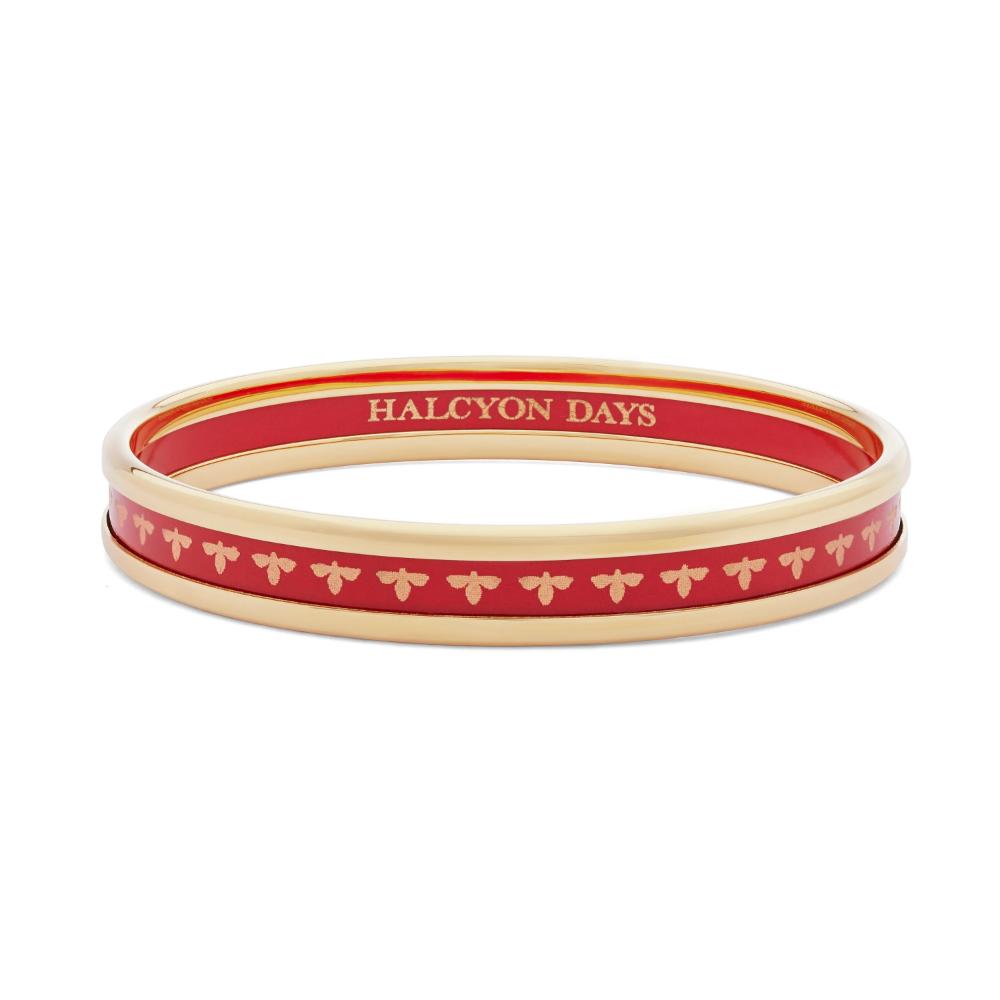 Halcyon Days Handmade 6mm Bee Design Red & Gold Enamel Bangle