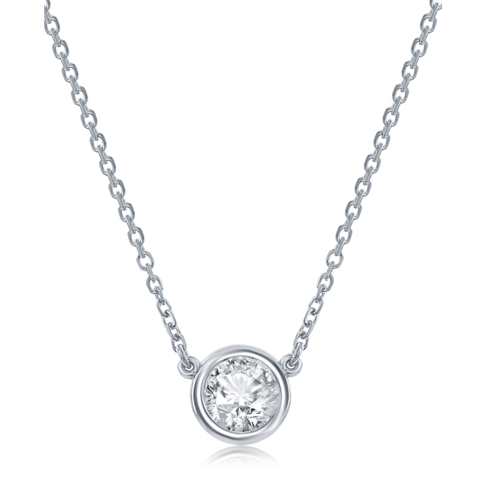Exquisite 14k White Gold Diamond Bezel Pendant with Adjustable Chain